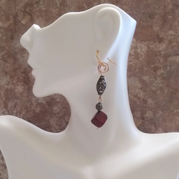 GORGEOUS!!! Red Jasper & Mixed Metal ~ Long Dangle Earrings ~ Decadent + Opulent - Picture 5 of 11
